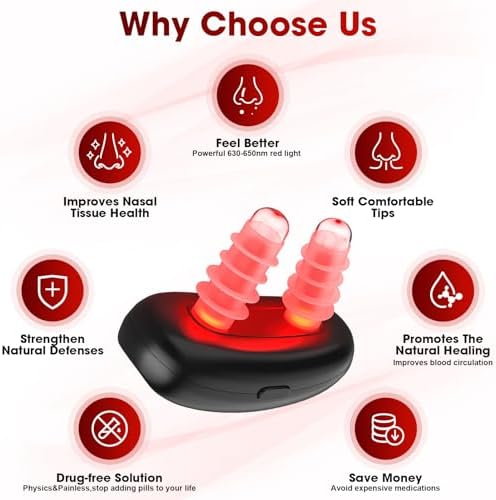 Dispositivo de Terapia Nasal de Luz Roja para Alivio de Sinusitis, 650nm, Portátil con 3 Modos y Apagado Automático, Alivia Sequedad, Resfriados y - imagen 4