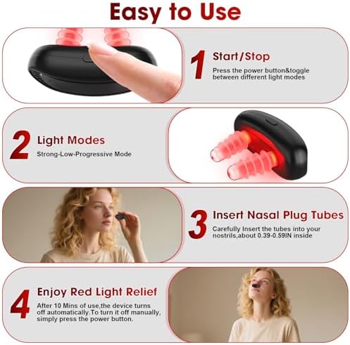 Dispositivo de Terapia Nasal de Luz Roja para Alivio de Sinusitis, 650nm, Portátil con 3 Modos y Apagado Automático, Alivia Sequedad, Resfriados y - imagen 6