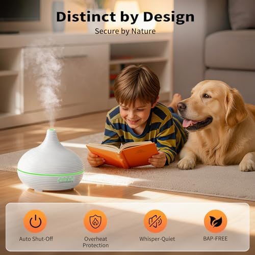 Difusor de Aceites Esenciales URPOWER 300ml para Dormitorio, Ultrasonido Silencioso, Apagado Automático, Temporizador, 7 Colores LED para Casa y - imagen 4