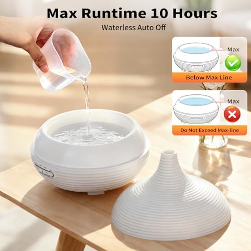 Difusor de Aceites Esenciales URPOWER 300ml para Dormitorio, Ultrasonido Silencioso, Apagado Automático, Temporizador, 7 Colores LED para Casa y - imagen 5