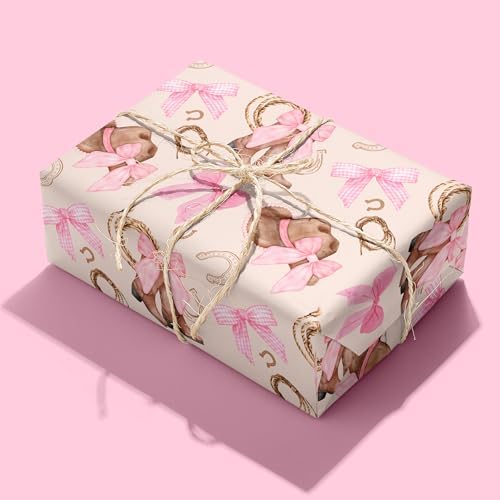 Papel de Regalo Dlyrroba para Niñas - Diseño Vaquero Rosa con Botas, Sombreros y Lazos - 17in x 16.5ft para Fiestas de Cumpleaños y Temáticas Oeste - imagen 3
