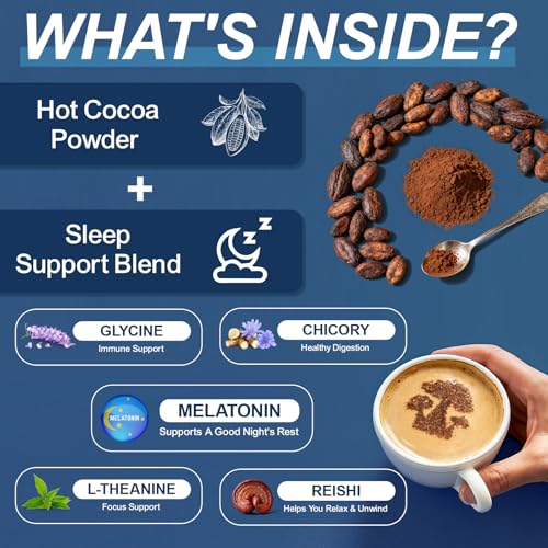 Cocoa en Polvo con Hongo Reishi, Melatonina y L-Theanina para Dormir Mejor, 20 Porciones de Chocolate Caliente de Hongo - imagen 4