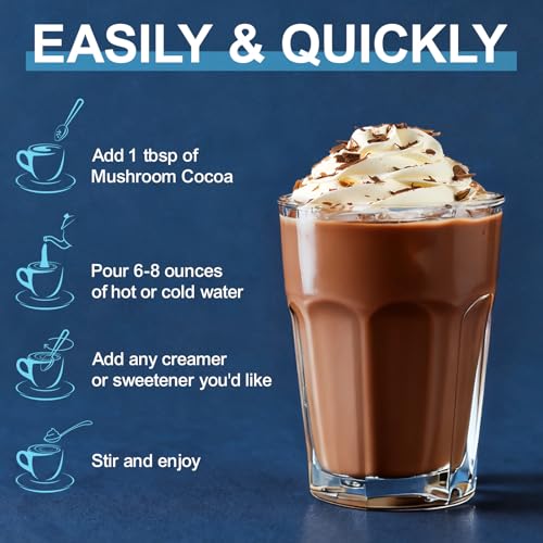Cocoa en Polvo con Hongo Reishi, Melatonina y L-Theanina para Dormir Mejor, 20 Porciones de Chocolate Caliente de Hongo - imagen 5