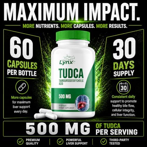 Leaping Lynx TUDCA 500mg – Suplemento de Ácido Tauroursodeoxicólico – 60 Cápsulas – Apoyo Hepático y Digestivo – No GMO, Certificado ISO - imagen 2