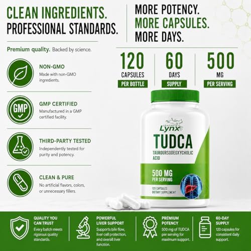 Leaping Lynx TUDCA 500mg – Suplemento de Ácido Tauroursodeoxicólico – 60 Cápsulas – Apoyo Hepático y Digestivo – No GMO, Certificado ISO - imagen 3