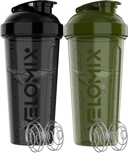 Botellas Mezcladoras de Proteína VELOMIX - Paquete de 2 - 28 oz - Antifugas con 2 Batidores de Alambre - Verde/Negro - imagen 1