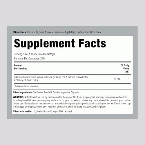 Piping Rock Suplemento Herbal de Ajo Sin Olor en Softgels | 240 Cápsulas | Extra Fuerte | No Transgénico, Libre de Gluten - imagen 2