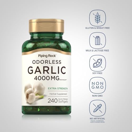 Piping Rock Suplemento Herbal de Ajo Sin Olor en Softgels | 240 Cápsulas | Extra Fuerte | No Transgénico, Libre de Gluten - imagen 3