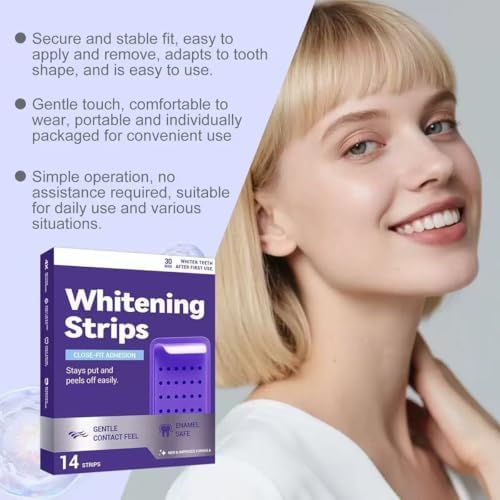 Tiras Blanqueadoras de Dientes Moradas, 14 Tiras, Reducción Suave de Manchas Diarias y Brillo Natural, Portátiles para el Hogar y Viajes - imagen 3