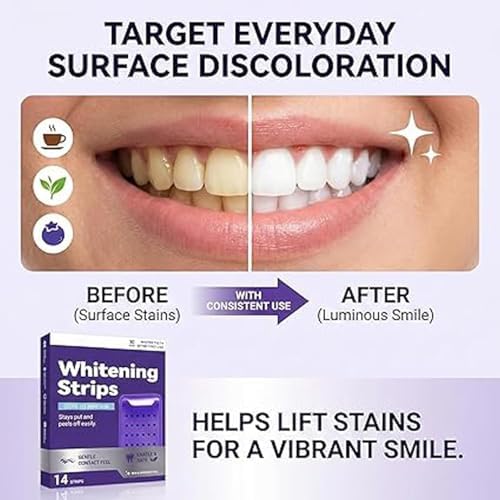 Tiras Blanqueadoras de Dientes Moradas, 14 Tiras, Reducción Suave de Manchas Diarias y Brillo Natural, Portátiles para el Hogar y Viajes - imagen 6