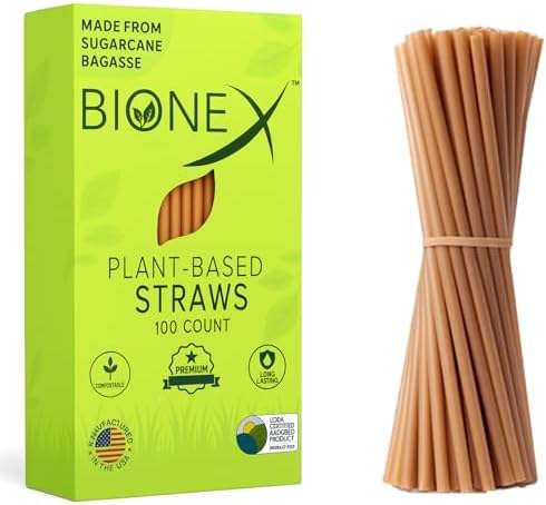 Popotes de Caña de Azúcar Bionex de 8 – Biodegradables y Compostables, Hechos en EE. UU. – 100 piezas, Alternativa Ecológica a Popotes de Plástico - imagen 1