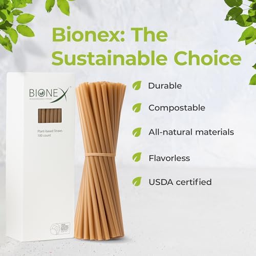 Popotes de Caña de Azúcar Bionex de 8 – Biodegradables y Compostables, Hechos en EE. UU. – 100 piezas, Alternativa Ecológica a Popotes de Plástico - imagen 6