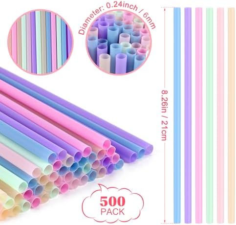 500 Pzs Popotes Desechables de Plástico Coloridos - 21 cm de Largo, 0.6 cm de Diámetro, Popotes Lindos a Granel para Jugo, Café, Leche, Cócteles, - imagen 2