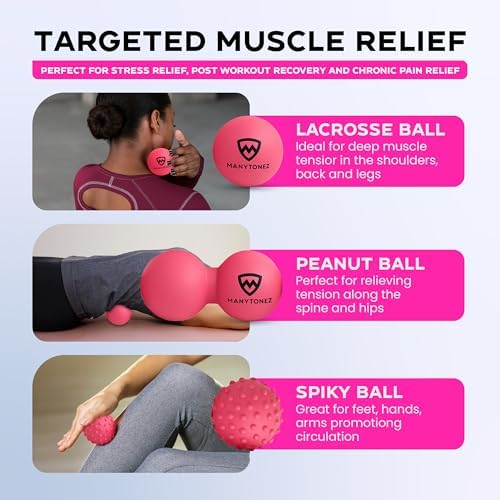 Set de Pelotas de Masaje Duro MANYTONEZ - Lacrosse, Maní, Espinosa (Firme Mediana) con Bolsa de Transporte y Guías en eBook - para Puntos Gatillo, - imagen 4