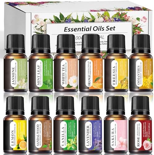 Set de Aceites Esenciales Gihen, 12 Aromas, Botellas de 10 ML, Lavanda, Limón, Rosa, Jazmín, Vainilla, Sándalo y Más, para Humidificadores y - imagen 1