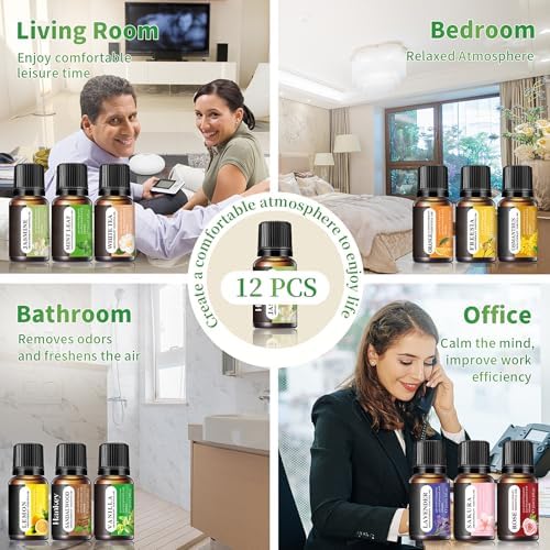 Set de Aceites Esenciales Gihen, 12 Aromas, Botellas de 10 ML, Lavanda, Limón, Rosa, Jazmín, Vainilla, Sándalo y Más, para Humidificadores y - imagen 3