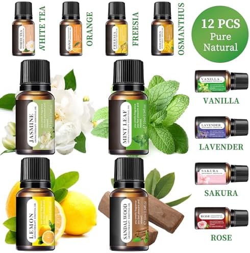 Set de Aceites Esenciales Gihen, 12 Aromas, Botellas de 10 ML, Lavanda, Limón, Rosa, Jazmín, Vainilla, Sándalo y Más, para Humidificadores y - imagen 5