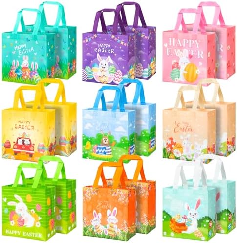 Bolsas de Caza de Huevos de Pascua RICEDUO 18-Pack, Tote Reutilizables con Asas para Niños, Bolsas de Regalo de Intercambio para Cestas de Fiesta - imagen 1