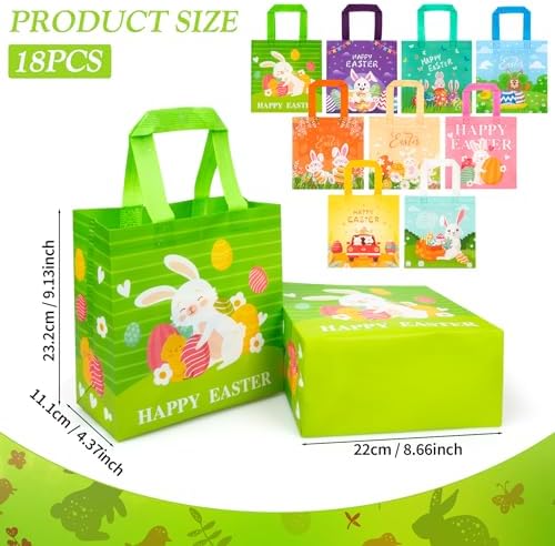 Bolsas de Caza de Huevos de Pascua RICEDUO 18-Pack, Tote Reutilizables con Asas para Niños, Bolsas de Regalo de Intercambio para Cestas de Fiesta - imagen 2