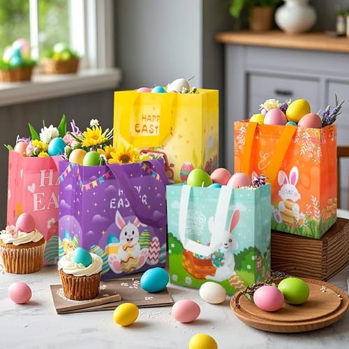 Bolsas de Caza de Huevos de Pascua RICEDUO 18-Pack, Tote Reutilizables con Asas para Niños, Bolsas de Regalo de Intercambio para Cestas de Fiesta - imagen 4