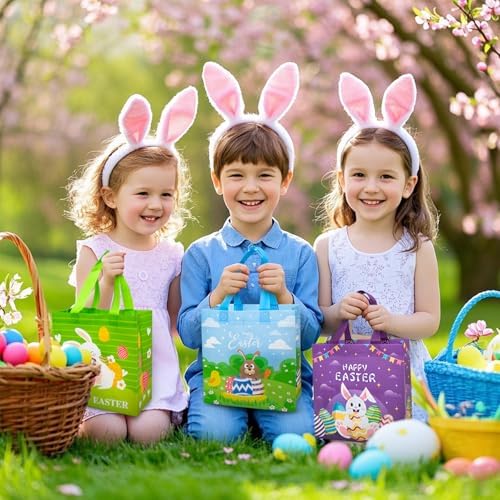 Bolsas de Caza de Huevos de Pascua RICEDUO 18-Pack, Tote Reutilizables con Asas para Niños, Bolsas de Regalo de Intercambio para Cestas de Fiesta - imagen 6