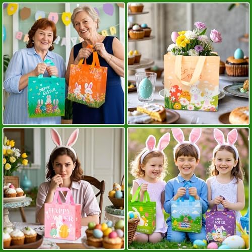 Bolsas de Caza de Huevos de Pascua RICEDUO 18-Pack, Tote Reutilizables con Asas para Niños, Bolsas de Regalo de Intercambio para Cestas de Fiesta - imagen 7