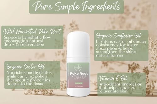 Rodillo de Raíz de Poke Orgánico con Aceite de Ricino - Soporte Natural para Drenaje Linfático - Hecho a Mano en EE. UU. - imagen 3