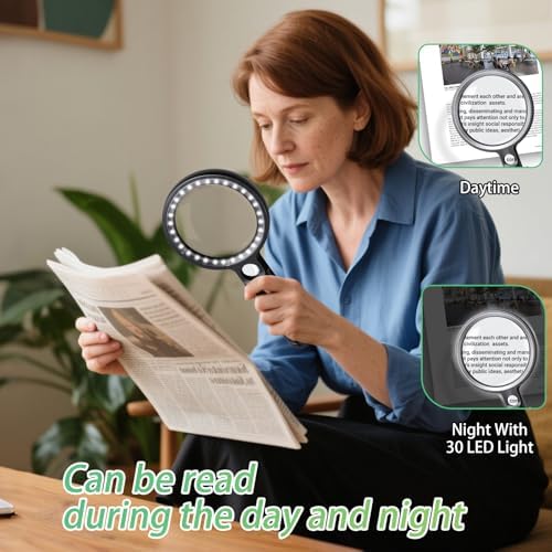 Lupa de Mano con Luz, 10X 30X, Cristal Óptico con 31 LEDs, Ideal para Lectura, Puzzles, Monedas, Joyería y Trabajo Detallado para Personas Mayores - imagen 3