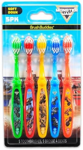 Set de Cepillos de Dientes Monster Jam - Paquete con 5 Cepillos de Camiones, Stickers y Más | Kit de Higiene Oral para Niños y Niñas - imagen 3