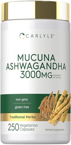 Cápsulas Carlyle Mucuna con Ashwagandha | 250 Cápsulas | Suplemento de Mucuna Pruriens | Vegetariano, Sin OGM, Libre de Gluten - imagen 1