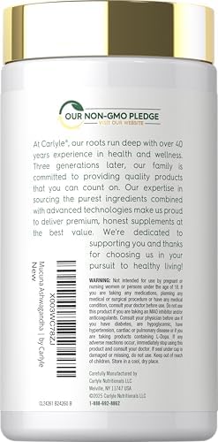 Cápsulas Carlyle Mucuna con Ashwagandha | 250 Cápsulas | Suplemento de Mucuna Pruriens | Vegetariano, Sin OGM, Libre de Gluten - imagen 3
