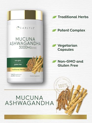 Cápsulas Carlyle Mucuna con Ashwagandha | 250 Cápsulas | Suplemento de Mucuna Pruriens | Vegetariano, Sin OGM, Libre de Gluten - imagen 4