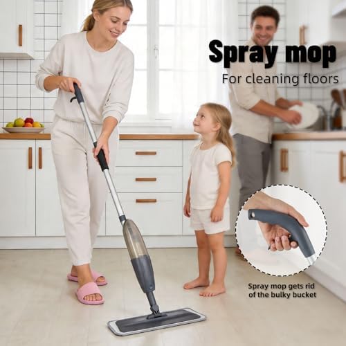 Mopa Pulverizadora para Limpieza de Pisos con Rotación 360° - Limpiador Multi-Superficie para Mopa Húmeda/Seca, Mango Ligero para Cocina, Baño, Pisos - imagen 3