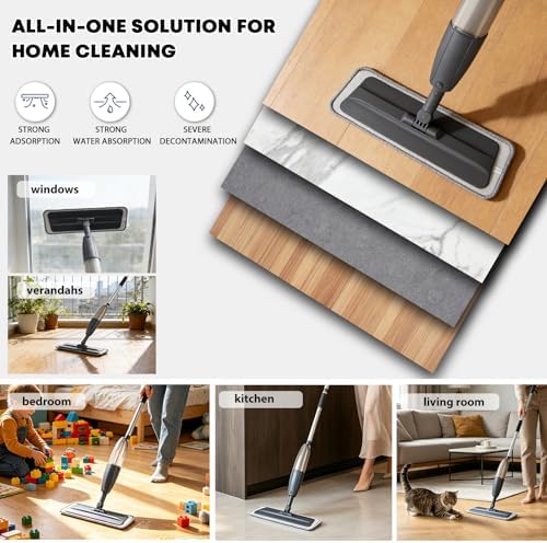 Mopa Pulverizadora para Limpieza de Pisos con Rotación 360° - Limpiador Multi-Superficie para Mopa Húmeda/Seca, Mango Ligero para Cocina, Baño, Pisos - imagen 5