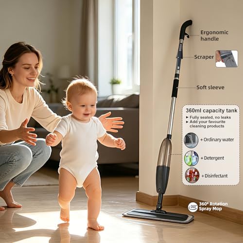 Mopa Pulverizadora para Limpieza de Pisos con Rotación 360° - Limpiador Multi-Superficie para Mopa Húmeda/Seca, Mango Ligero para Cocina, Baño, Pisos - imagen 6