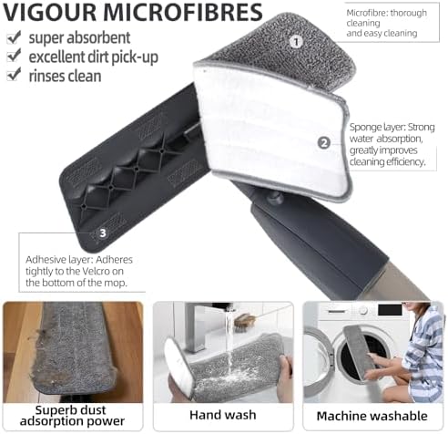 Mopa Pulverizadora para Limpieza de Pisos con Rotación 360° - Limpiador Multi-Superficie para Mopa Húmeda/Seca, Mango Ligero para Cocina, Baño, Pisos - imagen 7