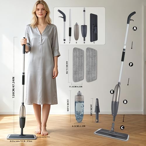 Mopa Pulverizadora para Limpieza de Pisos con Rotación 360° - Limpiador Multi-Superficie para Mopa Húmeda/Seca, Mango Ligero para Cocina, Baño, Pisos - imagen 8