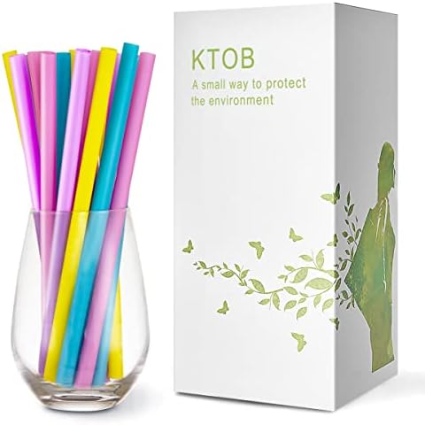 Popotes desechables KTOB de 100 piezas, 100% compostables, de PLA, anchos de 2/5 y largos de 8 1/4, coloridos y ecológicos para batidos. - imagen 4