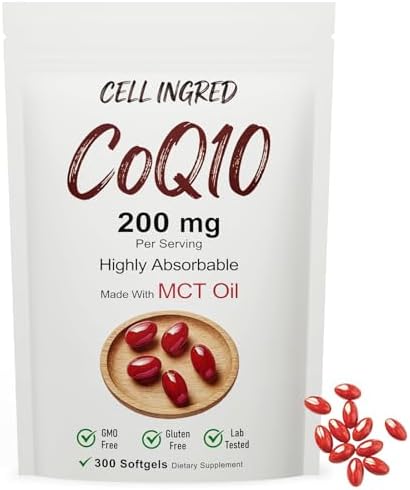 CellIngred CQ10, 200 mg por Porción, 300 Softgels con Aceite MCT de Coco, CoQ10 Ubiquinona de Alta Absorción, Antioxidante para la Salud del Corazón - imagen 1
