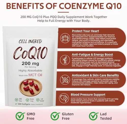 CellIngred CQ10, 200 mg por Porción, 300 Softgels con Aceite MCT de Coco, CoQ10 Ubiquinona de Alta Absorción, Antioxidante para la Salud del Corazón - imagen 5