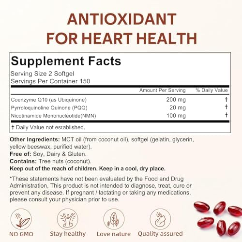 CellIngred CQ10, 200 mg por Porción, 300 Softgels con Aceite MCT de Coco, CoQ10 Ubiquinona de Alta Absorción, Antioxidante para la Salud del Corazón - imagen 8