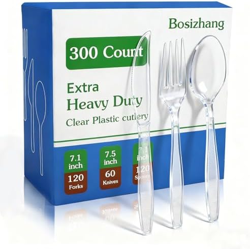 Set de Cubiertos Desechables Bosizhang de 300 Piezas, 120 Cucharas, 120 Tenedores, 60 Cuchillos, Resistentes al Calor y Sin BPA, Utensilios para - imagen 1