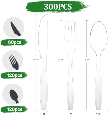 Set de Cubiertos Desechables Bosizhang de 300 Piezas, 120 Cucharas, 120 Tenedores, 60 Cuchillos, Resistentes al Calor y Sin BPA, Utensilios para - imagen 2