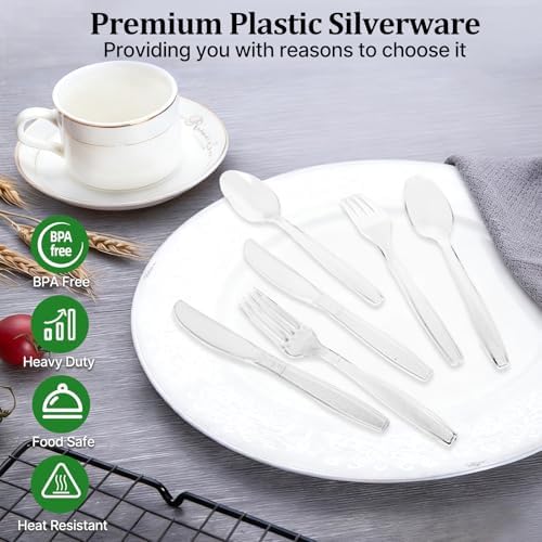 Set de Cubiertos Desechables Bosizhang de 300 Piezas, 120 Cucharas, 120 Tenedores, 60 Cuchillos, Resistentes al Calor y Sin BPA, Utensilios para - imagen 3
