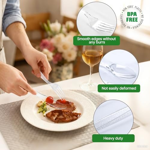 Set de Cubiertos Desechables Bosizhang de 300 Piezas, 120 Cucharas, 120 Tenedores, 60 Cuchillos, Resistentes al Calor y Sin BPA, Utensilios para - imagen 4