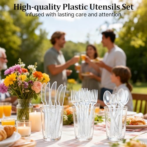 Set de Cubiertos Desechables Bosizhang de 300 Piezas, 120 Cucharas, 120 Tenedores, 60 Cuchillos, Resistentes al Calor y Sin BPA, Utensilios para - imagen 7