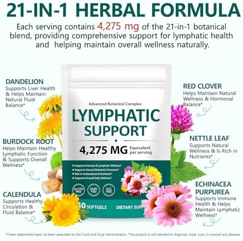 Suplementos de Drenaje Linfático Liefiet 240 Softgels, Mezcla Herbal 21 en 1 con Equinácea, Diente de León y Raíz de Bardana, Apoyo al Sistema - imagen 3