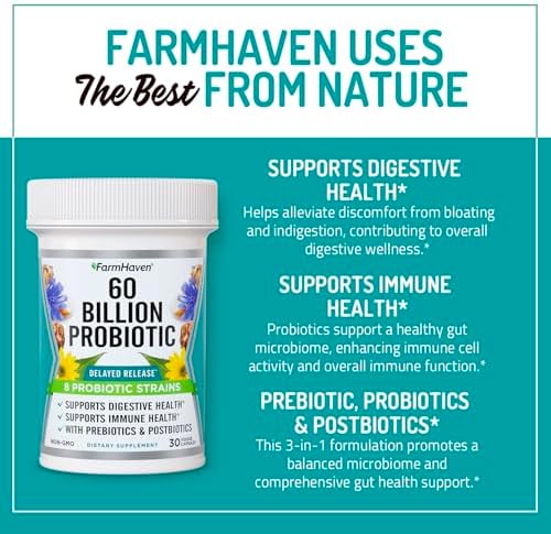 FarmHaven Probiótico 60 Mil Millones CFU - 8 Cepas - Prebióticos & Postbióticos - Apoya la Salud Digestiva e Inmunológica - Liberación Retardada - 30 - imagen 4