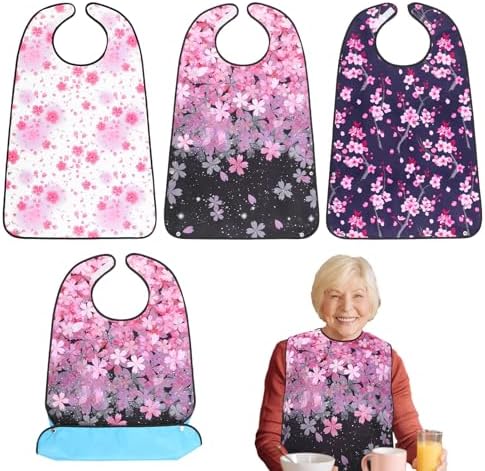 XLSXEXCL Paquete de 3 Baberos para Adultos, Baberos Lavables Sakura Reutilizables, Protector de Ropa Impermeable, Ajustables, Regalos para Pacientes - imagen 1
