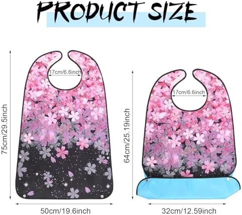 XLSXEXCL Paquete de 3 Baberos para Adultos, Baberos Lavables Sakura Reutilizables, Protector de Ropa Impermeable, Ajustables, Regalos para Pacientes - imagen 2